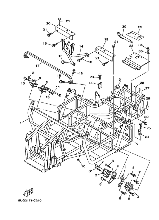Yamaha 5UG-21486-00 Damper 2 — shown on the Frame parts diagram