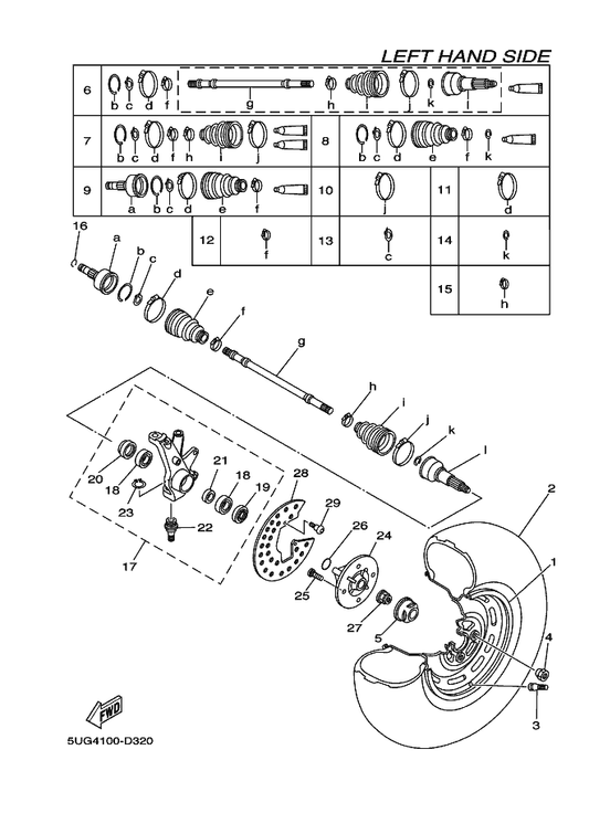 Yamaha 5UG-F510G-10 Boot Set (Ball Joint) — shown on the Front Wheel parts diagram