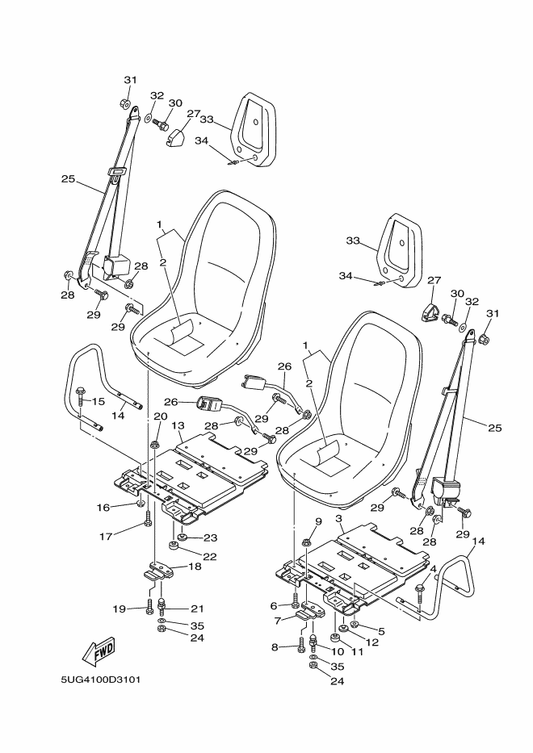 Yamaha 95817-10022 Bolt, Flange — shown on the Seat parts diagram