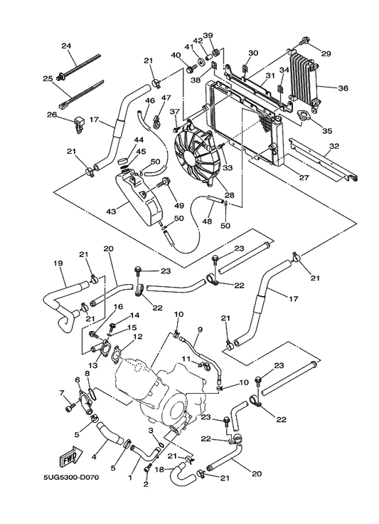 Yamaha 90464-20005 . Clamp — shown on the Radiator & Hose parts diagram