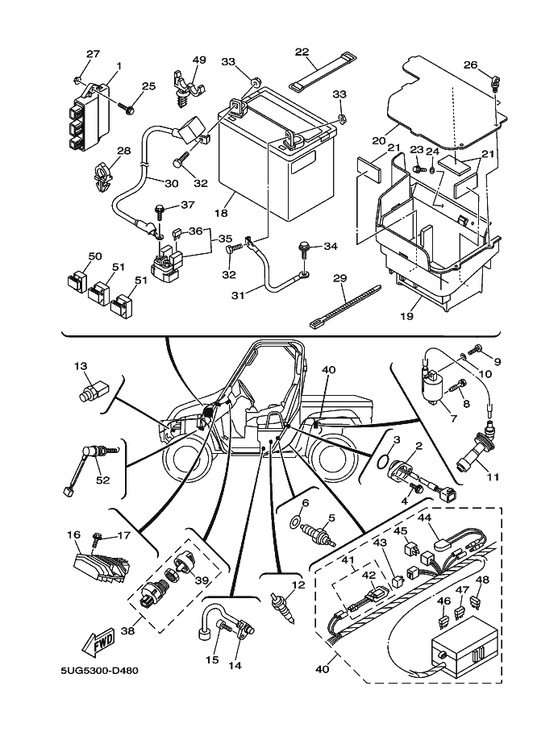 Yamaha 5UG-F171S-00 Rivet — shown on the Electrical 1 parts diagram