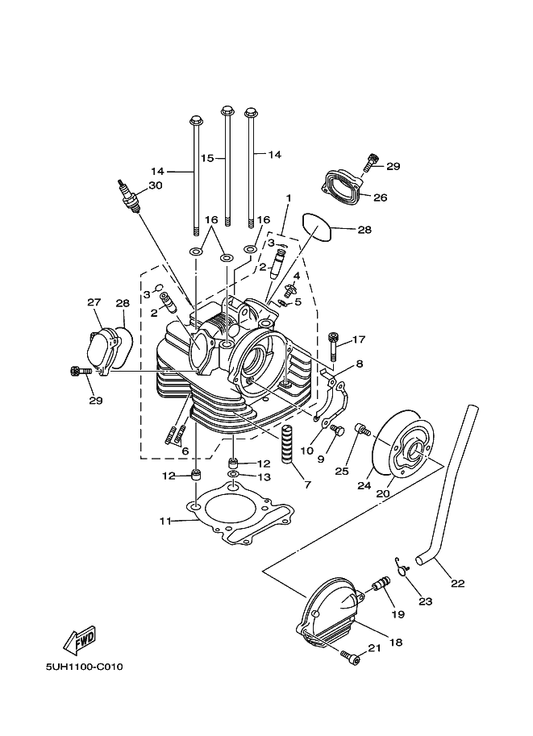 Yamaha 97017-06012 Bolt — shown on the Cylinder Head parts diagram
