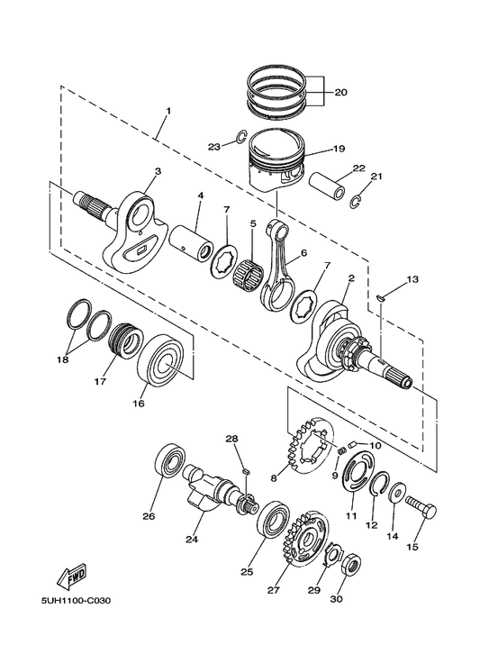 Yamaha 5UH-11565-00 Washer, Bearing Cover — shown on the Crankshaft & Piston parts diagram