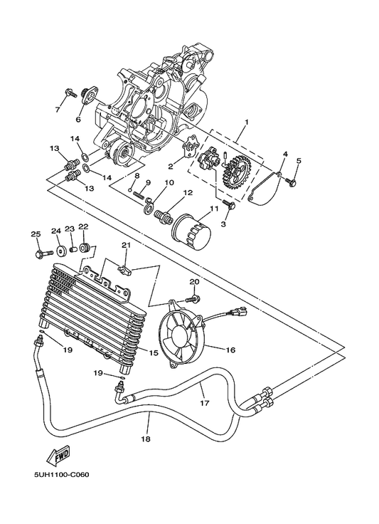 Yamaha 5UH-13300-00 Oil Pump Assy — shown on the Oil Pump parts diagram