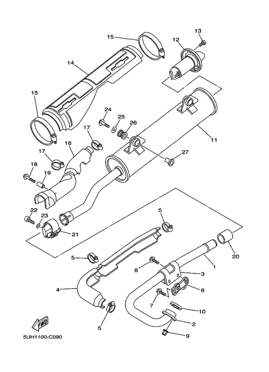Yamaha 90201-10056 Washer, Plate — shown on the Exhaust parts diagram