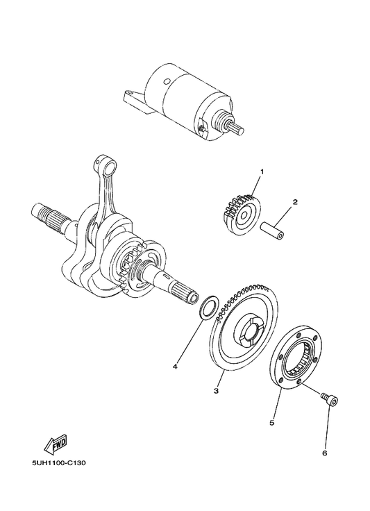 Yamaha 5UH-15512-00 Gear, Idler 1 — shown on the Starter Clutch parts diagram