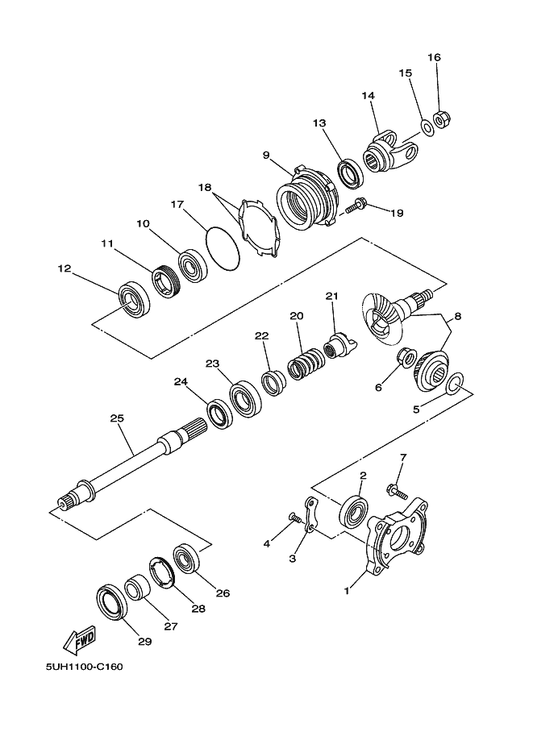 Yamaha 5UH-17556-10 Yoke, Joint — shown on the Middle Drive Gear parts diagram
