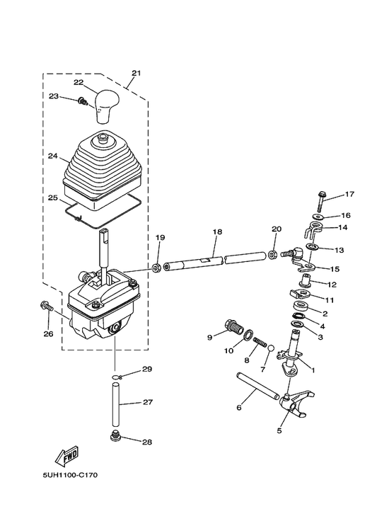 Yamaha 5UH-18300-00 Shifter Assy — shown on the Shift Shaft parts diagram