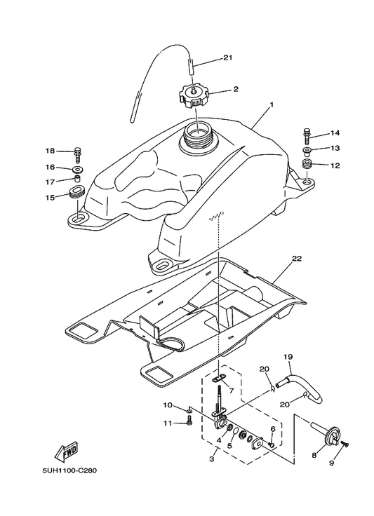 Yamaha 5UH-F4311-00 Pipe, Fuel 1 — shown on the Fuel Tank parts diagram