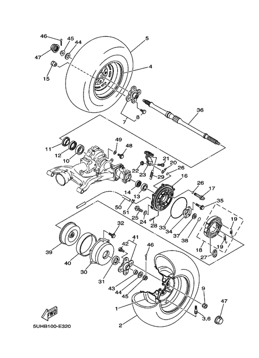 Yamaha 5FU-F5377-11 Collar, Wheel — shown on the Rear Wheel parts diagram
