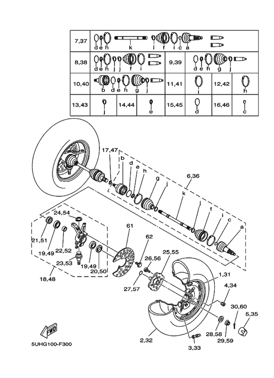 Yamaha 90171-16001 Nut, Castle — shown on the Front Wheel parts diagram