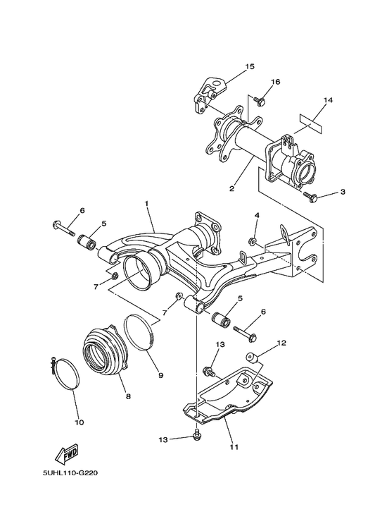 Yamaha 5TE-G6540-12 Rear Axle Housing Comp. — shown on the Rear Arm parts diagram