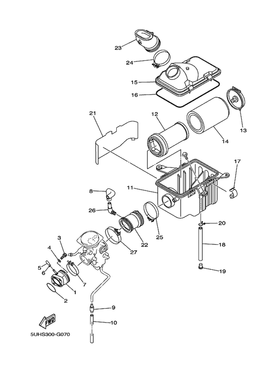 Yamaha 12S-13586-00 Joint, Carburetor 1 — shown on the Intake parts diagram