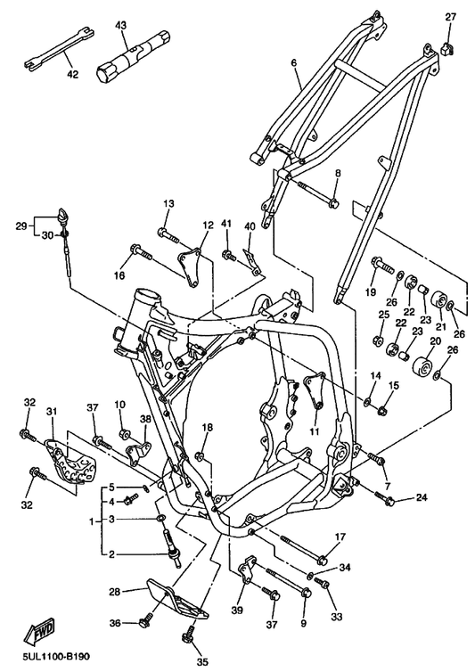 Yamaha 90202-08204 Washer, Plate — shown on the Frame parts diagram