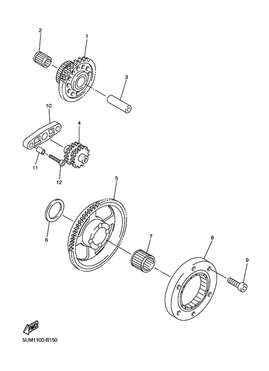 Yamaha 5TJ-15590-00 Starter One-Way Assy — shown on the Starter Clutch parts diagram