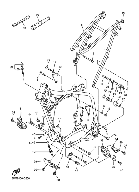 Yamaha 95027-08016 Bolt, Flange — shown on the Frame parts diagram