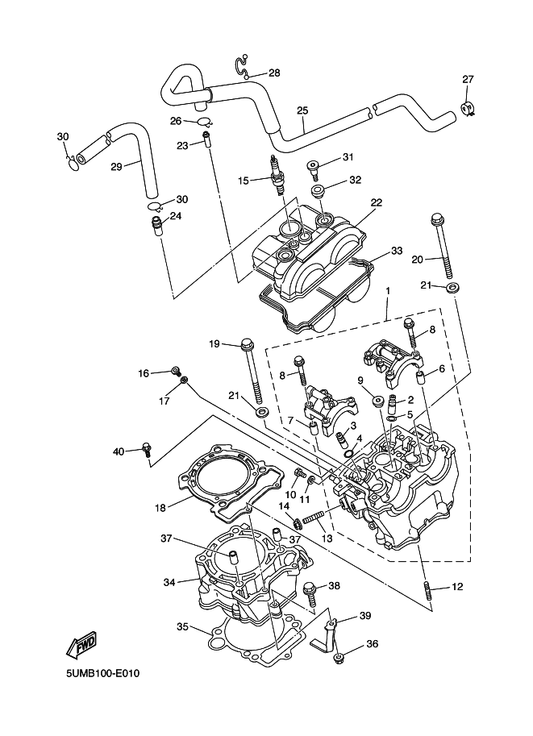 Yamaha 90105-09002 Bolt, Flange — shown on the Cylinder parts diagram