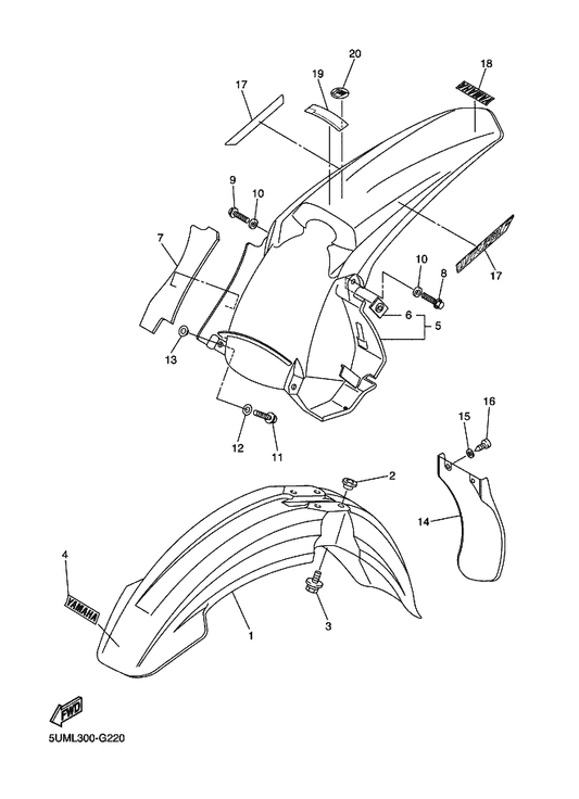 Yamaha 90105-06100 Bolt, Flange — shown on the Fender parts diagram