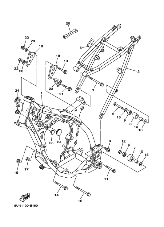 Yamaha 90105-08058 Bolt, Flange — shown on the Frame parts diagram