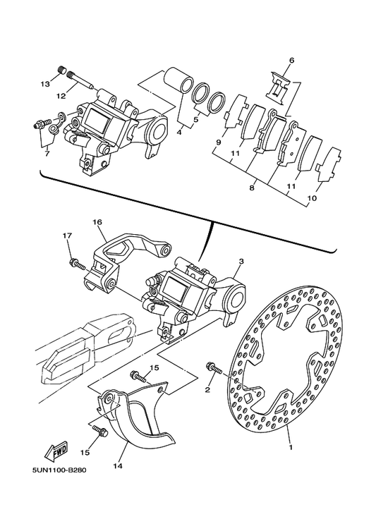 Yamaha 5UN-25827-50 . . Shim, Caliper — shown on the Rear Brake Caliper parts diagram