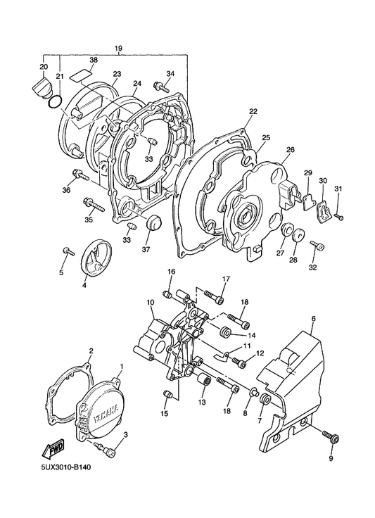 Yamaha 2H7-15363-00 . Plug, Oil — shown on the Crankcase Cover 1 parts diagram