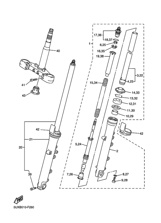 Yamaha 5UX-23111-00 . Bolt, Cap — shown on the Front Fork parts diagram