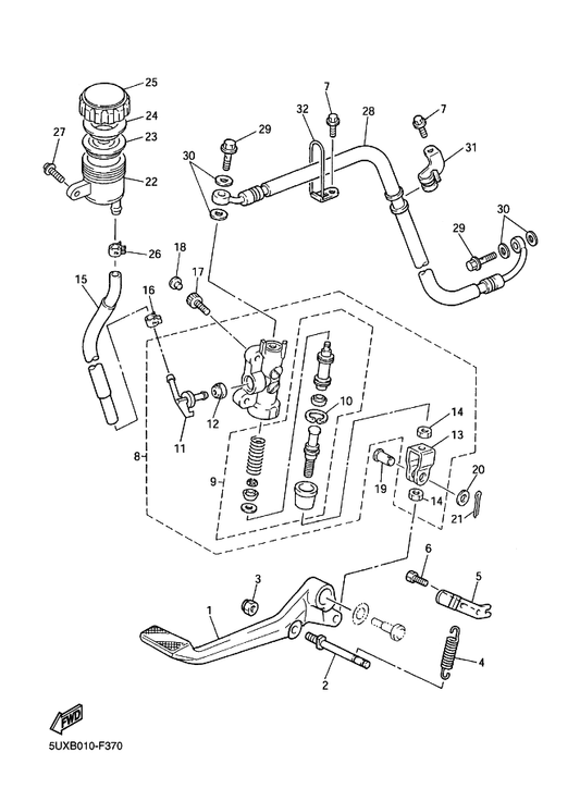 Yamaha 4BH-25886-02 Holder, Brake Hose — shown on the Rear Master Cylinder parts diagram