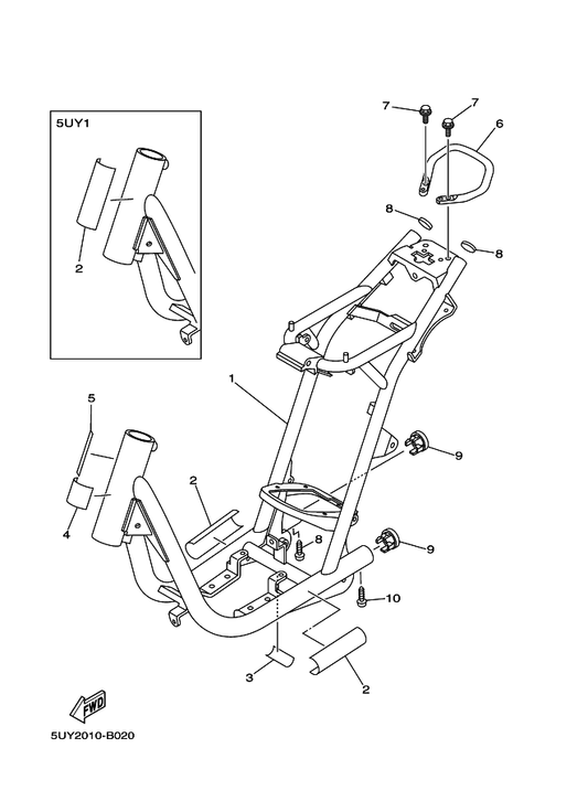 Yamaha 5UY-21165-00 ハンドル,スタンデイング — shown on the フレーム parts diagram