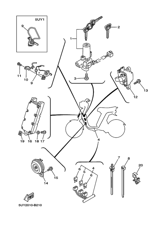 Yamaha 5UY-83371-00 ホーン — shown on the エレクトリカル 2 parts diagram