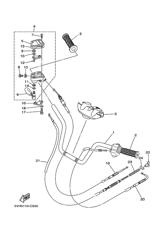 Yamaha 3C2-F6111-00 Handlebar — shown on the Steering Handle & Cable parts diagram