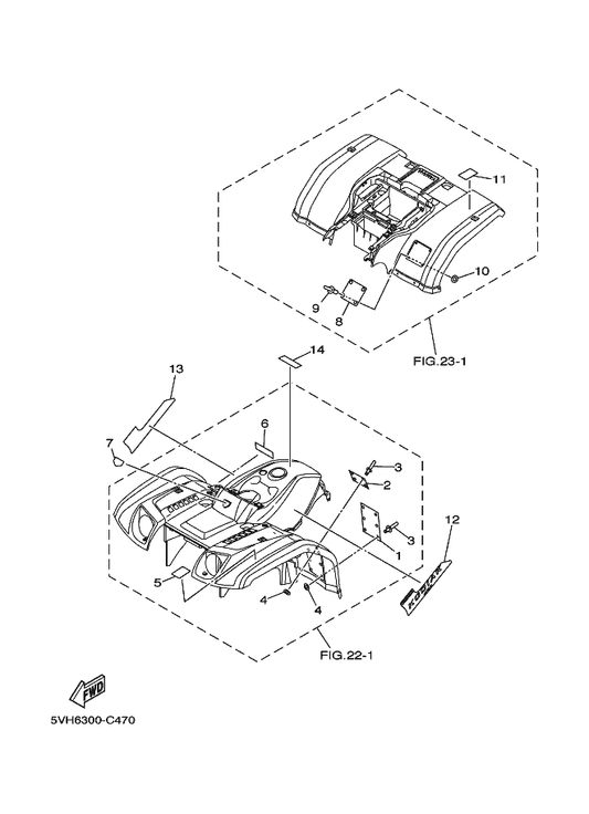 Yamaha 5ND-F4877-20 Label, Caution — shown on the Emblem & Label 1 parts diagram