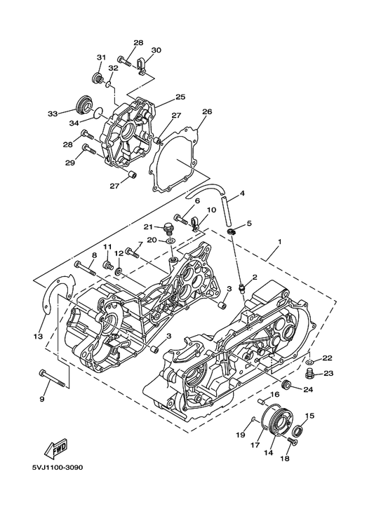 Yamaha 93102-22294 Oil Seal — shown on the Crankcase parts diagram