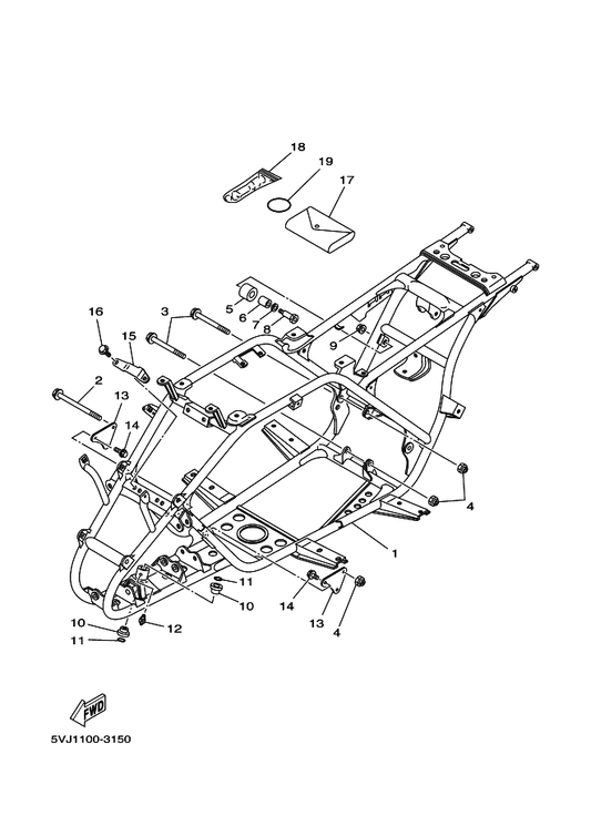 Yamaha 3FA-2115K-00 Bracket 1 — shown on the Frame parts diagram