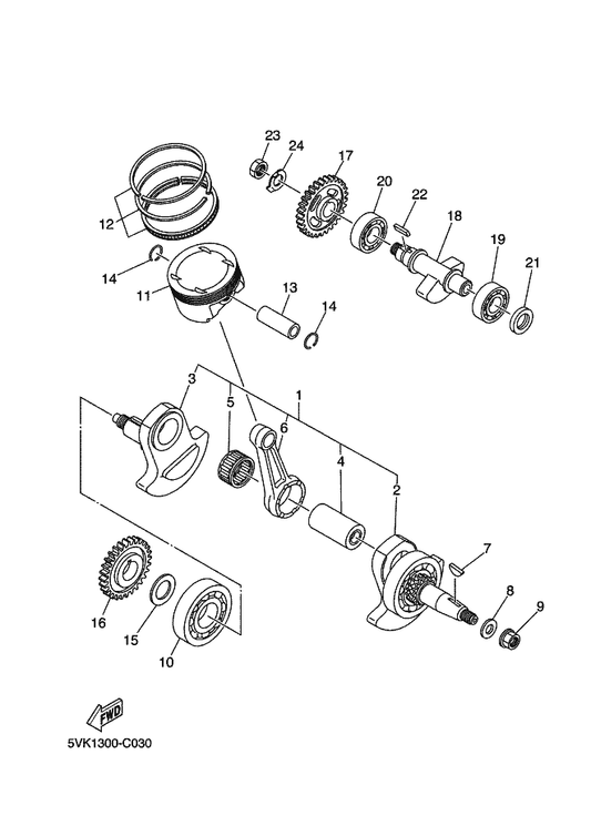 Yamaha 5VK-11454-00 Weight 1 — shown on the Crankshaft & Piston parts diagram