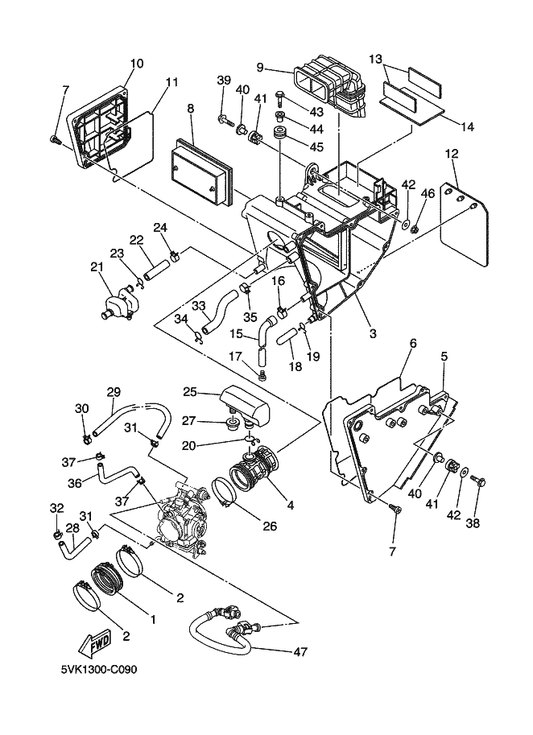 Yamaha 90450-72003 Hose Clamp Assy — shown on the Intake parts diagram