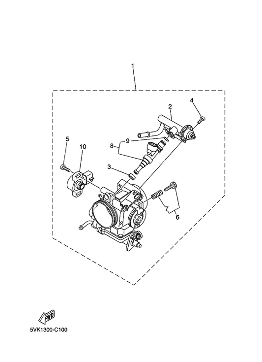 Yamaha 5VK-13750-11 Throttle Body Assy — shown on the Intake 2 parts diagram