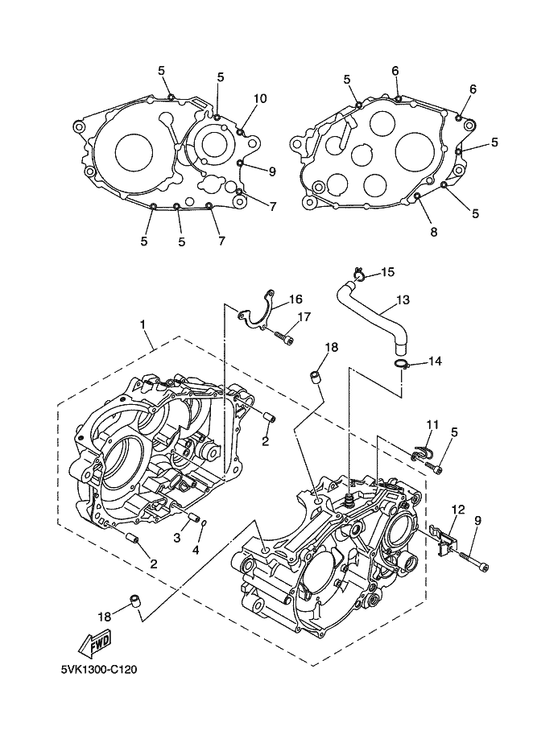 Yamaha 5VK-11166-00 Pipe, Breather 1 — shown on the Crankcase parts diagram