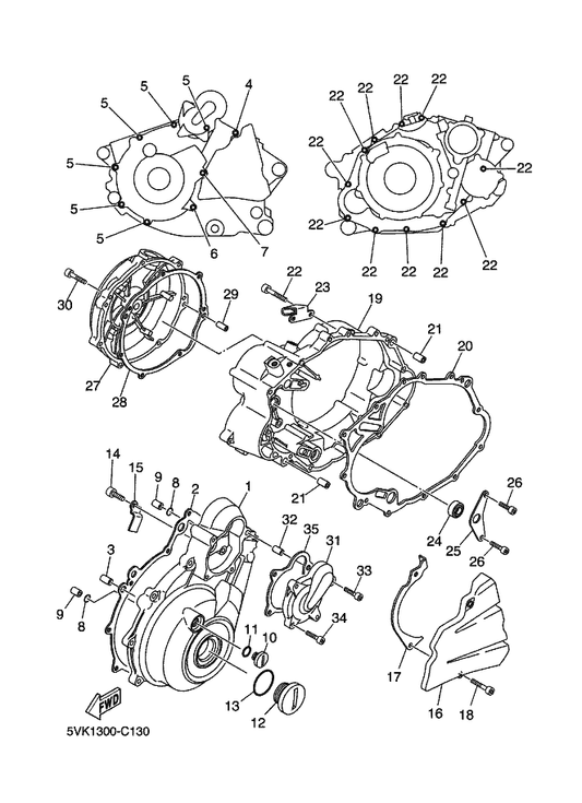 Yamaha 5VK-E5421-00 Cover, Crankcase 2 — shown on the Crankcase Cover 1 parts diagram