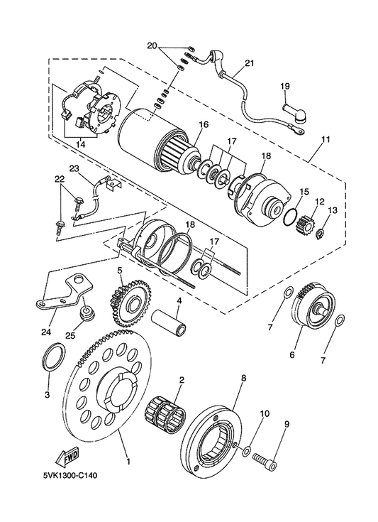Yamaha 5VK-81815-00 Cord, Starter Motor — shown on the Starter Clutch parts diagram