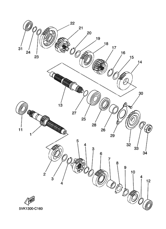 Yamaha 5VK-E7211-10 Gear, 1St Wheel — shown on the Transmission parts diagram