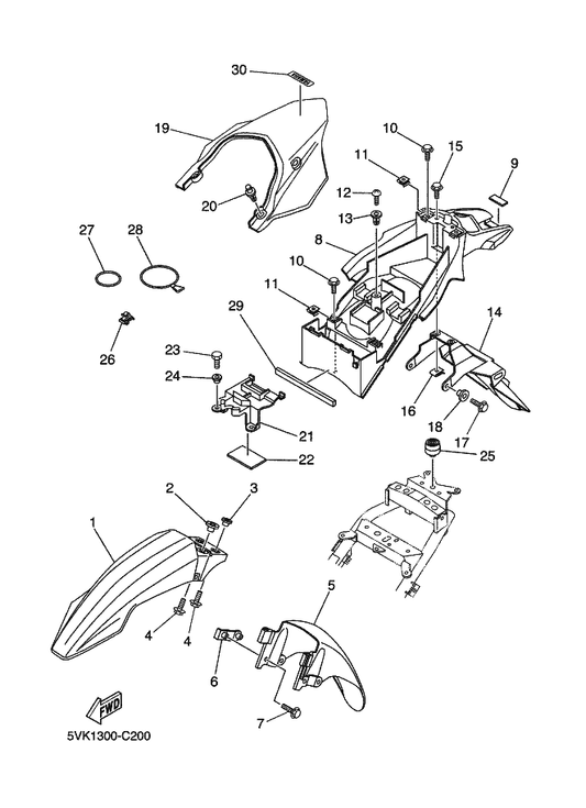 Yamaha 5VK-F1651-60 Cover, Rear Fender — shown on the Fender parts diagram