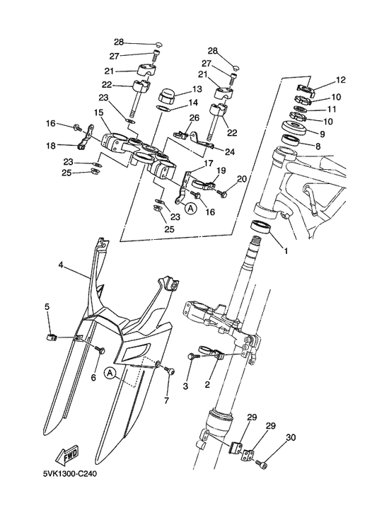 Yamaha 5VK-F3442-00 Holder, Handle Lower — shown on the Steering parts diagram