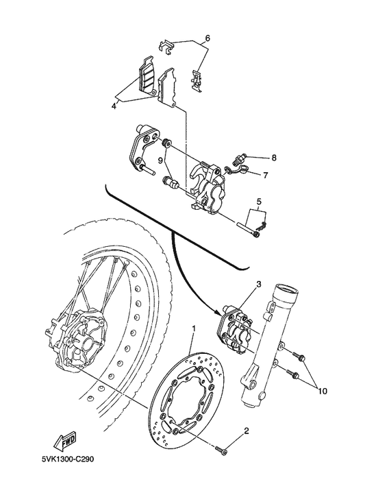 Yamaha 5VK-W0045-00 . Brake Pad Kit — shown on the Front Brake Caliper parts diagram