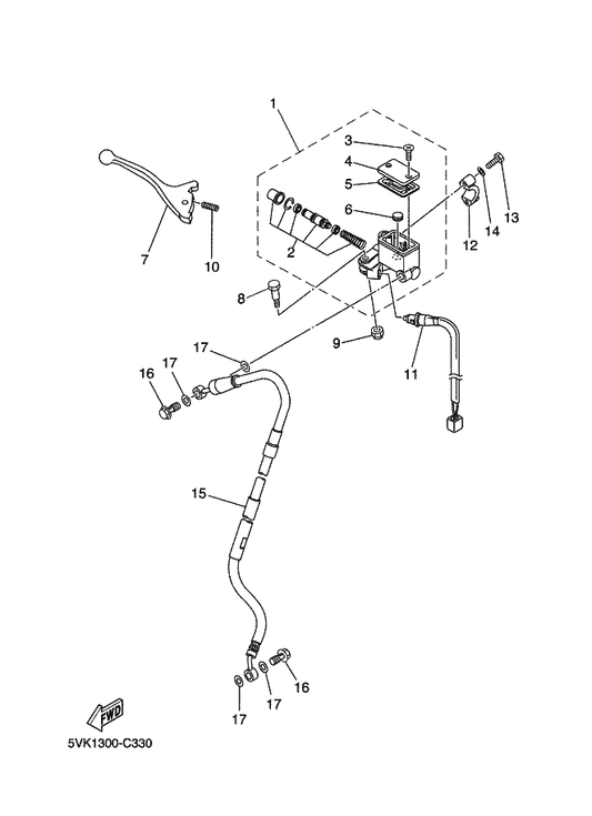Yamaha 3GM-W2585-21 . Reservoir Cap Set — shown on the Front Master Cylinder parts diagram