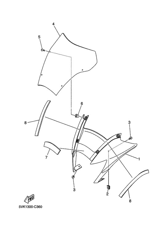 Yamaha 5VK-F8351-00 Body, Cowling — shown on the Cowling 1 parts diagram