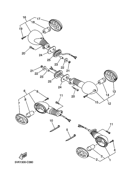 Yamaha 5VK-H3310-00 Front Flasher Light Assy 1 — shown on the Flasher Light parts diagram