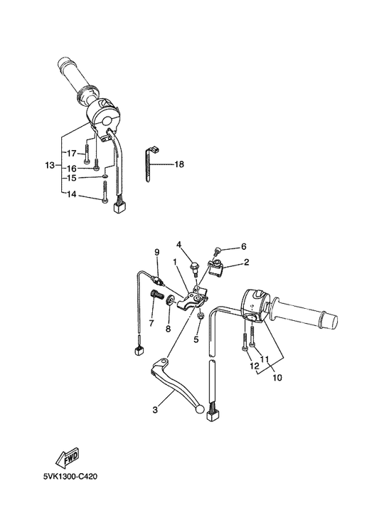 Yamaha 3FY-83912-02 Lever 1 — shown on the Handle Switch & Lever parts diagram