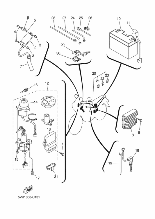 Yamaha 5VK-82312-00 Holder, Coil Fitting — shown on the Electrical 1 parts diagram