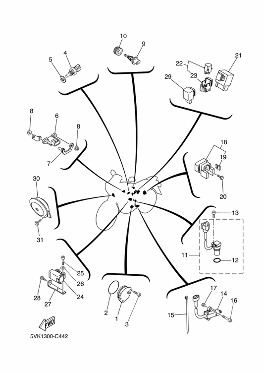Yamaha 5VK-82388-00 Plate — shown on the Electrical 2 parts diagram