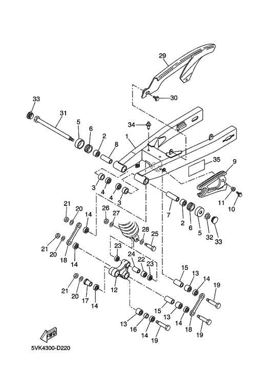Yamaha 5VK-F2311-00 Case, Chain — shown on the Rear Arm parts diagram